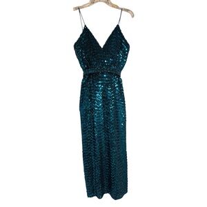 Vintage 70s-80s Teal Sequin Lame Maxi Party Cocktail Dress 0/2